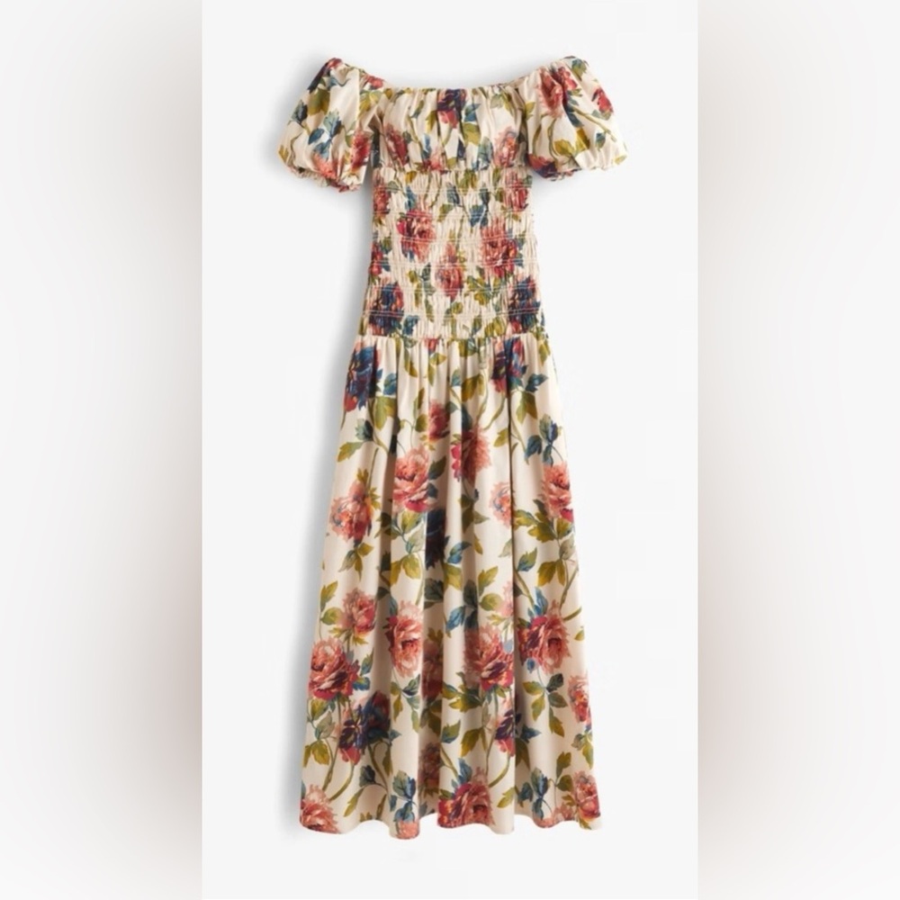 Abercrombie & Fitch Cream Floral Maxi Dress with Pink and Green